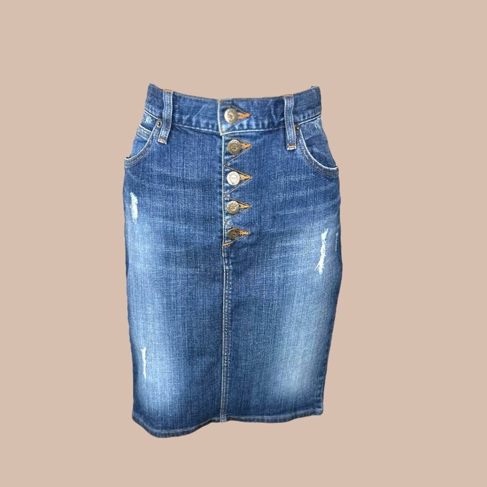 Guess Size 28‎ Classic Blue denim distressed Pencil mini  Skirt